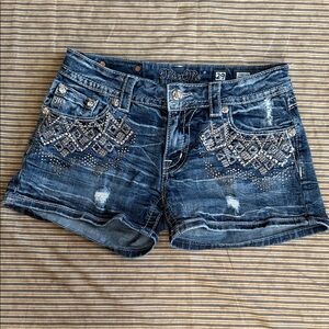 ✨ MISS ME BLING ✨ Aztec Geometric Embellished Denim Jean Shorts 29